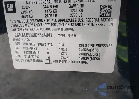 2012 Chevrolet Equinox Ls z USA, uszkodzony, nr VIN 2GNALBEK9C6364941